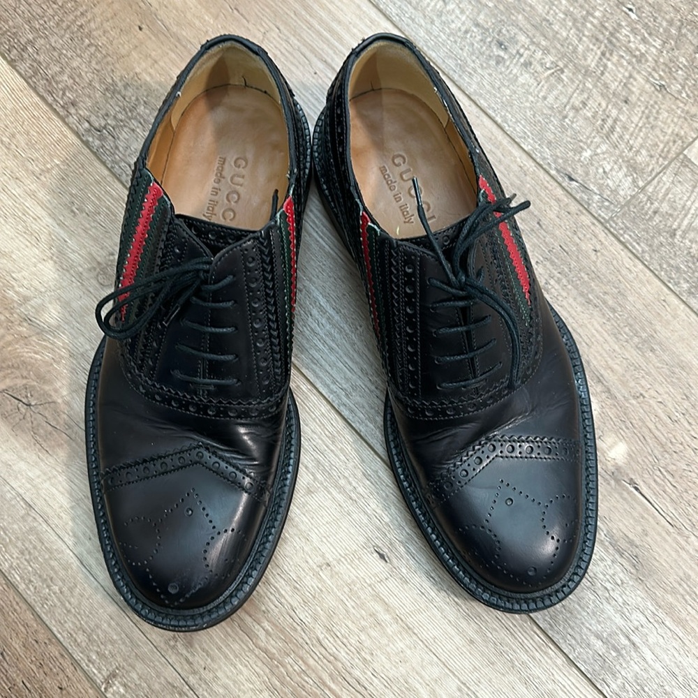 GUCCI 547592 0GQ30 1078 MENS SHOES BLACK CALF-SKIN LEATHER CAP-TOE OXFORDS